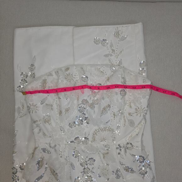 Milly Magnolia Embellished White/Silver Strapless Beaded Sequin Maxi Dress Sz 2 - Picture 6 of 14